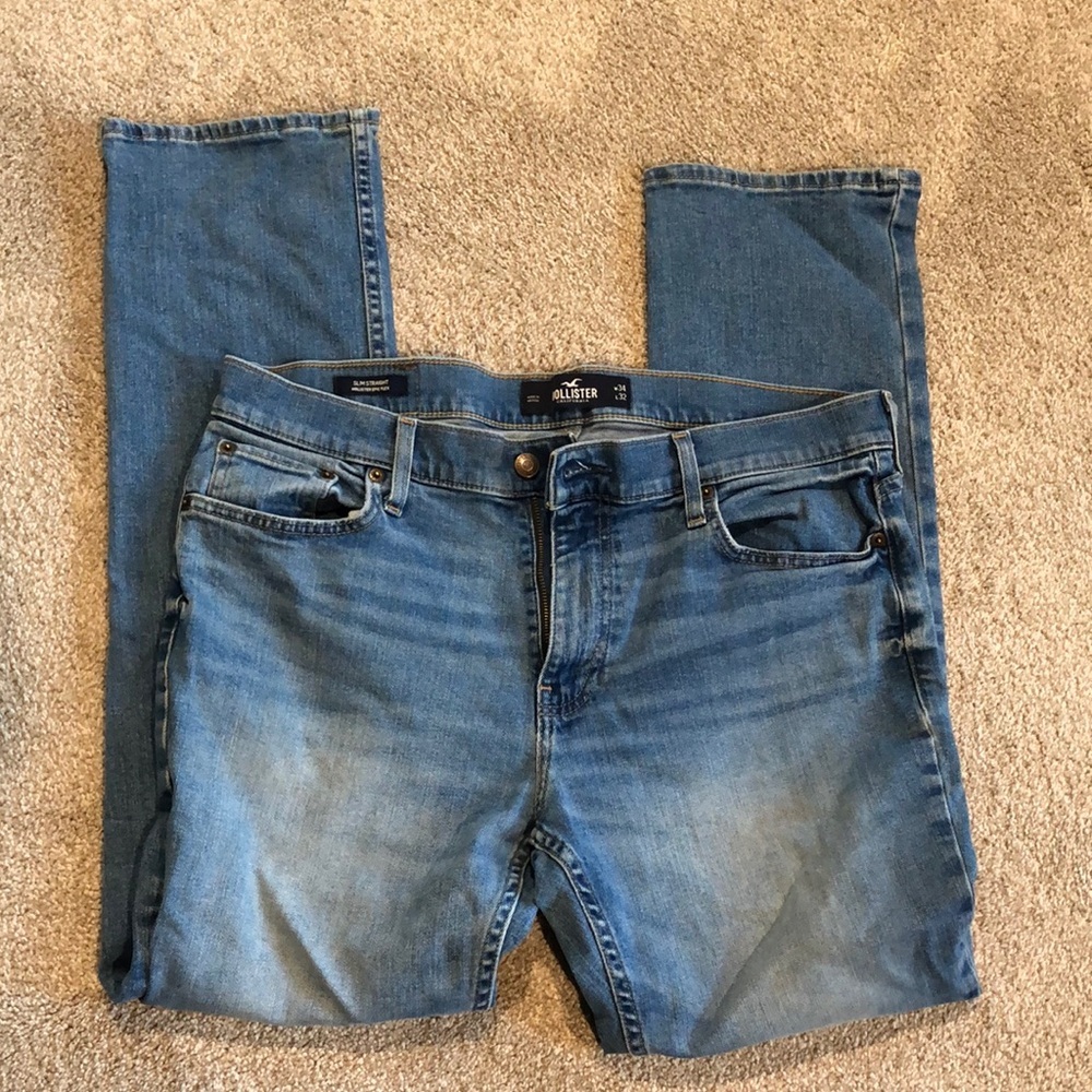 Hollister Men's Blue Jeans slim straight epic flex medium wash jean 34x32